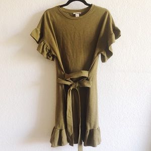 HM Olive Green Ruffle Sleeve Dress 8